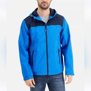 Hawke & CO Men Blue All-Season Lightweight Stretch Hood Rain Jacket Coat